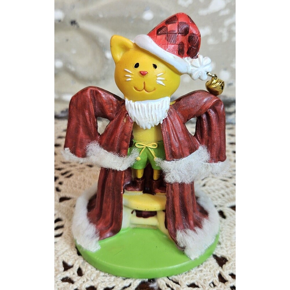 Funny Christmas Cat in Boxers Under a Santa Coat Resin Figurine 4"